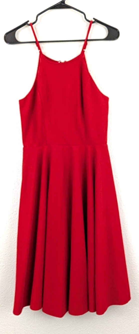 Lulus sz S Fit & Flare Dress red sleeveless knit lined stretchy no pockets 1575